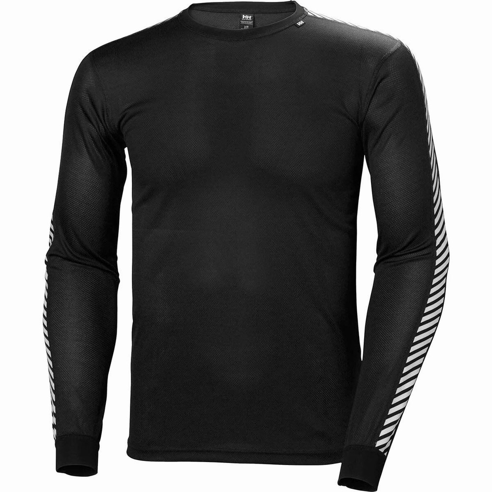 Helly Hansen Black Mens LIFA Stripe Long-Sleeve Crew Base Layer Small Fitted New
